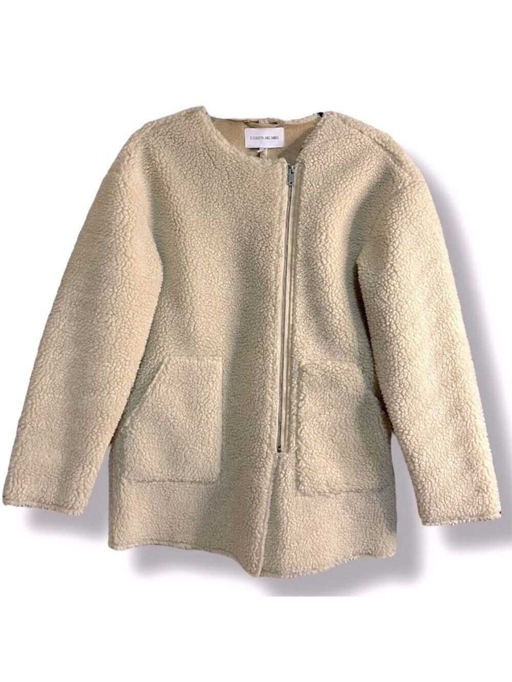 Teddy Jacket Sherpa Sand Tan Zip Jacket Women’s Size XS Oversized